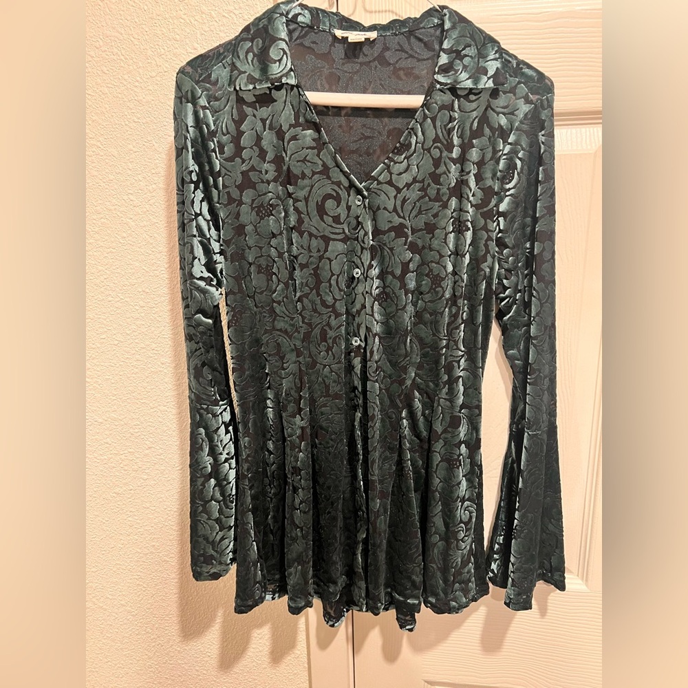 Ultra Pink Emerald Velvet Floral Blouse